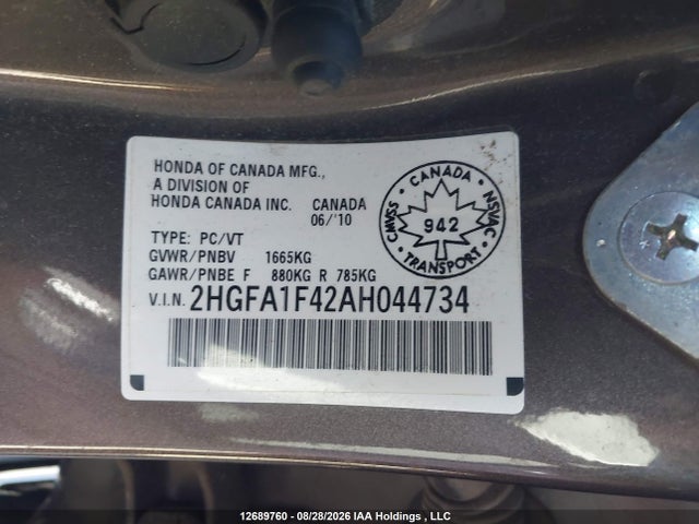Продажа на аукционе авто 2010 Honda Civic Dx-g, vin: 2HGFA1F42AH044734, номер лота: 12689760