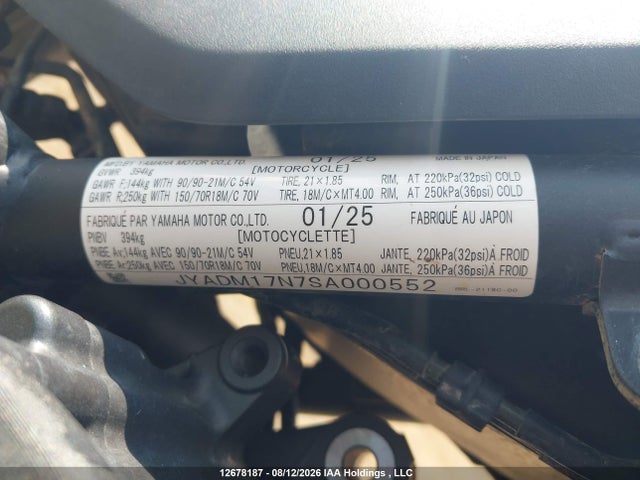 Yamaha Xtz690 2025 JYADM17N7SA000552 Image 10