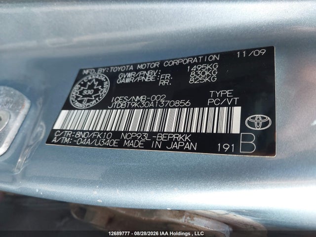 Aukcja sprzedaży 2010 Toyota Yaris, vin: JTDBT9K30A1370856, numer aukcji: 12689777