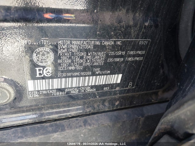 2T3D1RFV8MC182068 Toyota Rav4 Limited