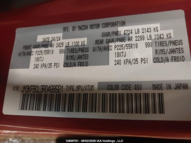 Продажа на аукционе авто 2024 Mazda Cx-5 Preferred, vin: JM3KFBCL3R0498921, номер лота: 12689781