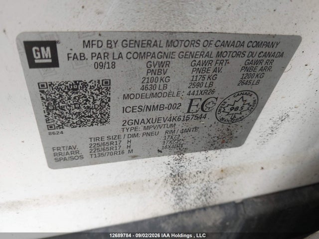 Продаж на аукціоні авто 2019 Chevrolet Equinox, vin: 2GNAXUEV4K6157544, номер лоту: 12689784