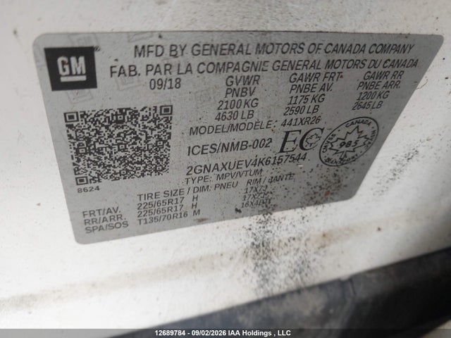 Продаж на аукціоні авто 2019 Chevrolet Equinox, vin: 2GNAXUEV4K6157544, номер лоту: 12689784