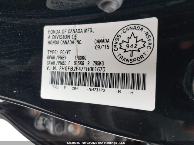 Honda Civic Lx 2015 2HGFB2F47FH061670 Image 9