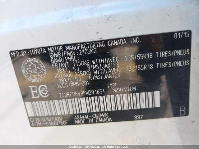 Toyota Rav4 Xle 2015 2T3RFREV9FW281654 Image 19