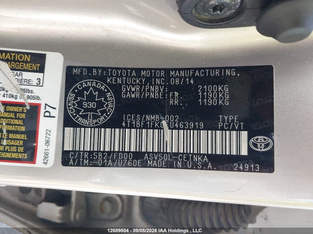 Aukcja sprzedaży 2014 Toyota Camry L/se/le/xle, vin: 4T1BF1FK0EU463919, numer aukcji: 12689804
