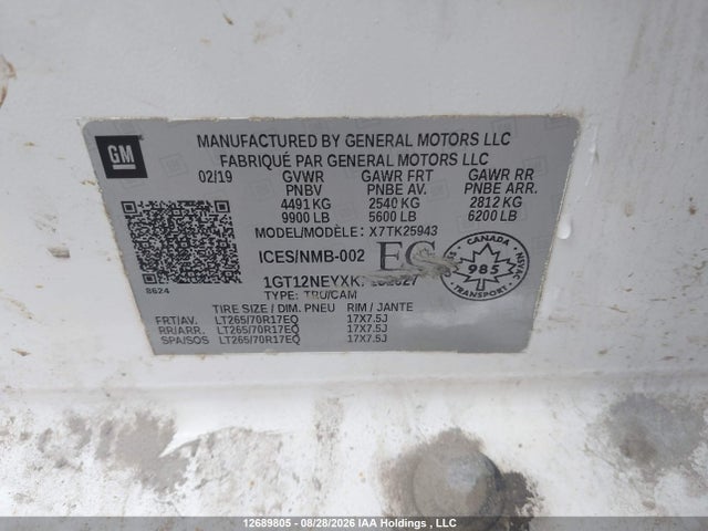 Продаж на аукціоні авто 2019 Gmc Sierra 2500hd, vin: 1GT12NEYXKF231627, номер лоту: 12689805