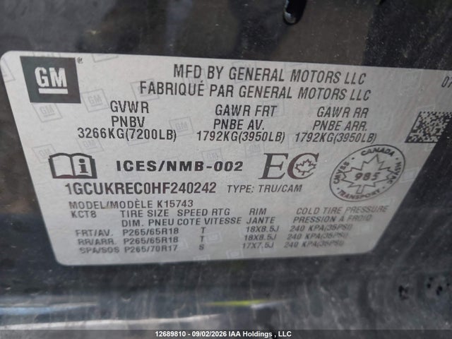 1GCUKREC0HF240242 Chevrolet Silverado K1500 Lt