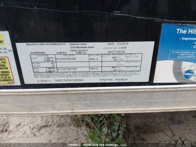 Продажа на аукционе авто 2019 American Cargo Grp Inc Trailer, vin: 7HB211825K1069544, номер лота: 12689812