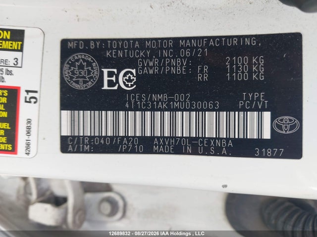 4T1C31AK1MU030063 Toyota Camry Hybrid Le