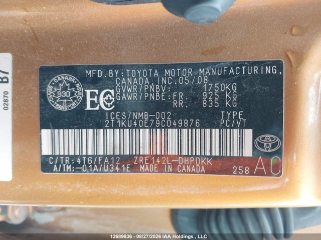 2009 Toyota Matrix მანქანა იყიდება აუქციონზე, vin: 2T1KU40E79C049876, აუქციონის ნომერი: 12689836
