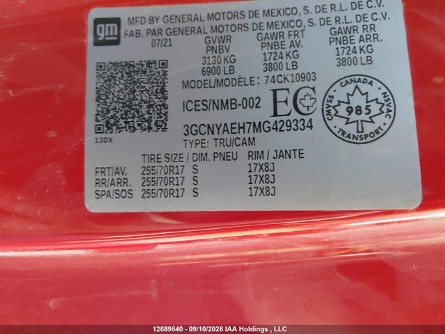 Aukcja sprzedaży 2021 Chevrolet Silverado 1500 Work Truck, vin: 3GCNYAEH7MG429334, numer aukcji: 12689840