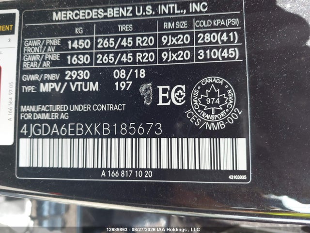 Продаж на аукціоні авто 2019 Mercedes-benz Gle 43 Amg, vin: 4JGDA6EBXKB185673, номер лоту: 12689863