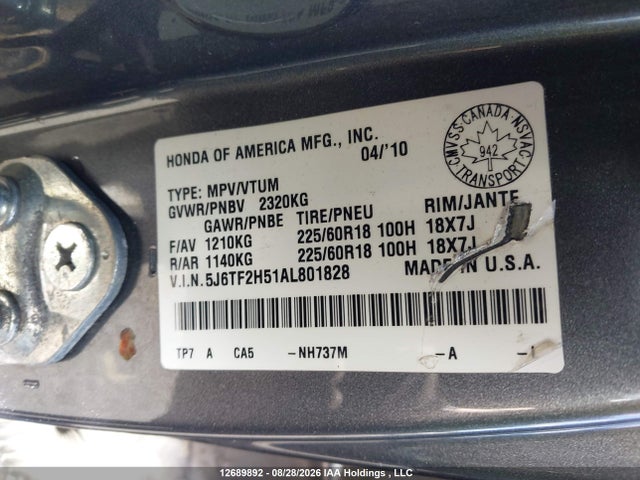 Продаж на аукціоні авто 2010 Honda Accord Crosstour Exl, vin: 5J6TF2H51AL801828, номер лоту: 12689892