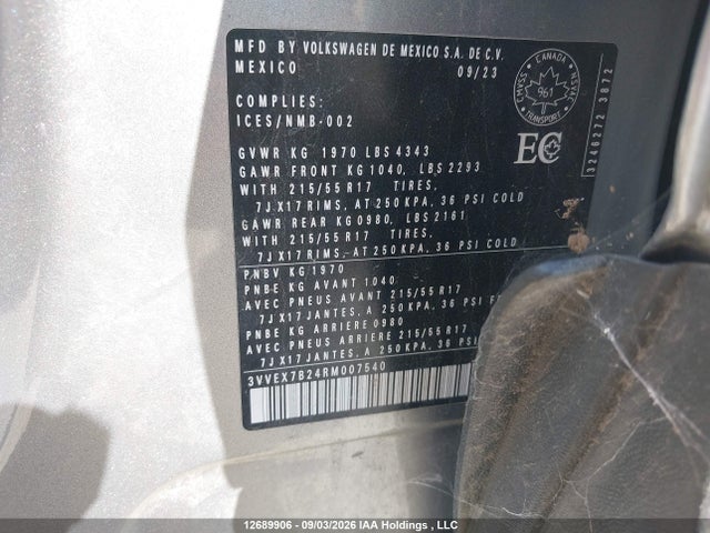 Продажа на аукционе авто 2024 Volkswagen Taos Comfortline, vin: 3VVEX7B24RM007540, номер лота: 12689906