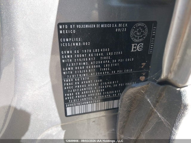 Продажа на аукционе авто 2024 Volkswagen Taos Comfortline, vin: 3VVEX7B24RM007540, номер лота: 12689906