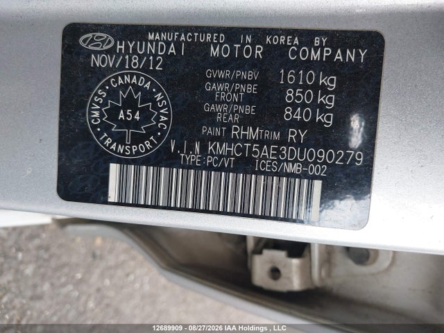 Aukcja sprzedaży 2013 Hyundai Accent, vin: KMHCT5AE3DU090279, numer aukcji: 12689909