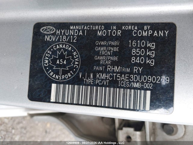 Aukcja sprzedaży 2013 Hyundai Accent, vin: KMHCT5AE3DU090279, numer aukcji: 12689909