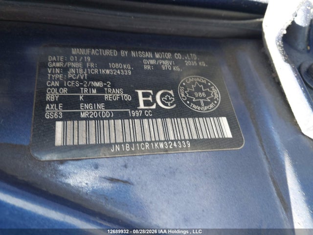 JN1BJ1CR1KW324339 Nissan Qashqai S/sl/sv