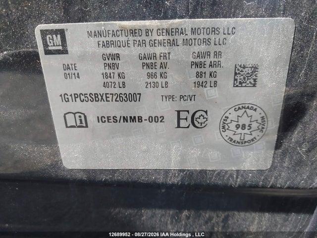 Chevrolet Cruze 2014 1G1PC5SBXE7263007 Image 9