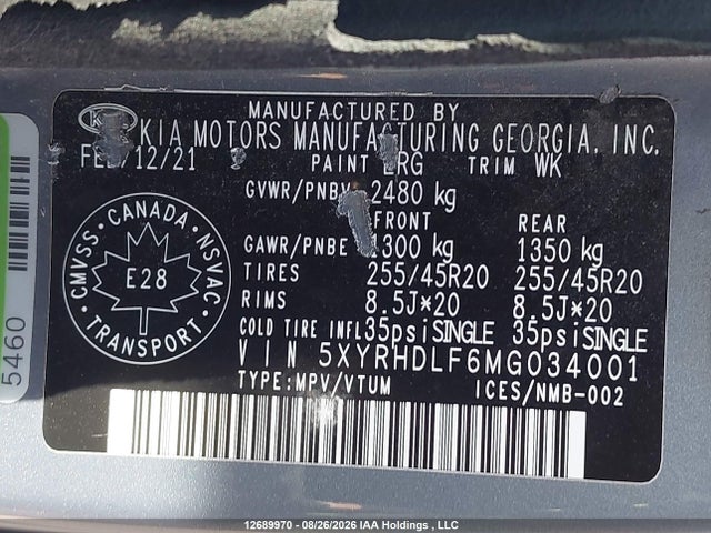 Aukcja sprzedaży 2021 Kia Sorento Ex, vin: 5XYRHDLF6MG034001, numer aukcji: 12689970