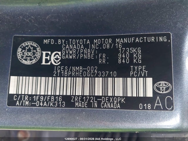 Toyota Corolla Le Eco 2016 2T1BPRHE0GC733710 Image 9