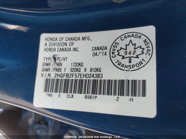 Honda CIVIC EX 2014 2HGFB2F57EH024383 Image 9