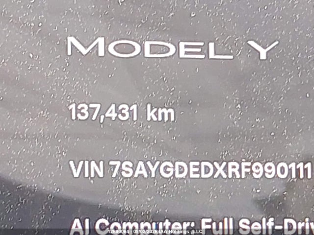 2024 Tesla Model Y Long Range/rwd მანქანა იყიდება აუქციონზე, vin: 7SAYGDEDXRF990111, აუქციონის ნომერი: 12690064