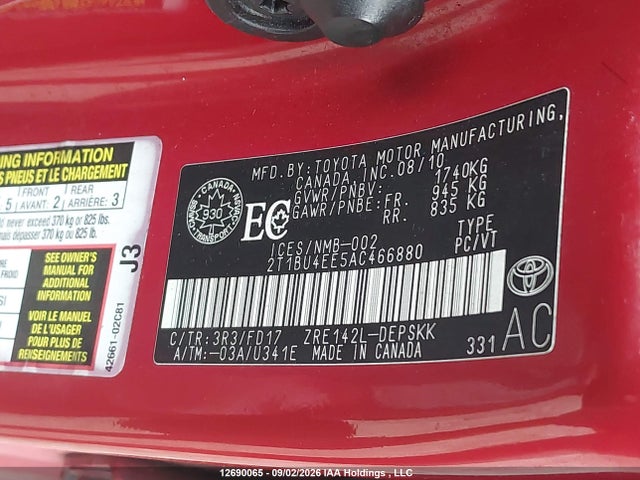 Aukcja sprzedaży 2010 Toyota Corolla S/le/xle, vin: 2T1BU4EE5AC466880, numer aukcji: 12690065