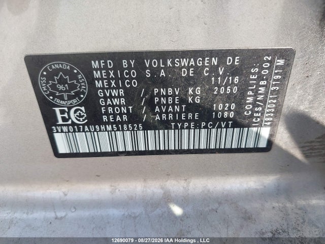 3VW017AU9HM518525 Volkswagen Golf Sportwagen 1.8 Tsi Comfortline/1.8 Tsi Highline/1.8 Tsi Trendline