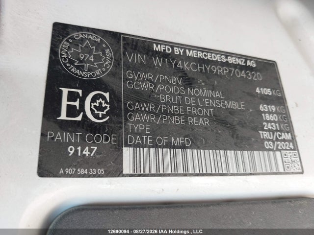 Aukcja sprzedaży 2024 Mercedes-benz Sprinter 2500, vin: W1Y4KCHY9RP704320, numer aukcji: 12690094