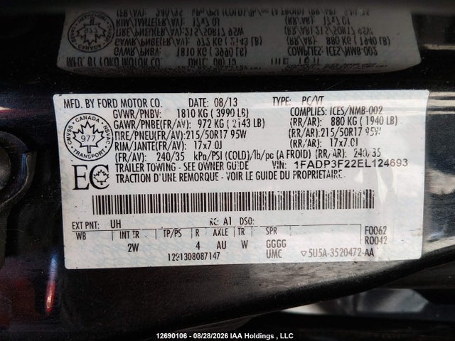 Ford FOCUS SE 2014 1FADP3F22EL124693 Image 9