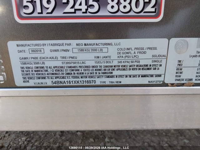Neo Enclosed Trailer 2019 54BNA161XK1316970 Image 12