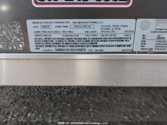 Neo Enclosed Trailer 2019 54BNA161XK1316970 Image 9