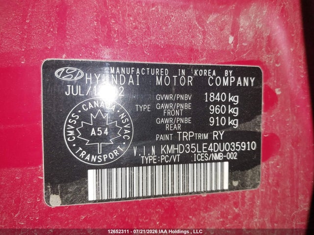 Продаж на аукціоні авто 2013 Hyundai Elantra Gt Gls, vin: KMHD35LE4DU035910, номер лоту: 12652311