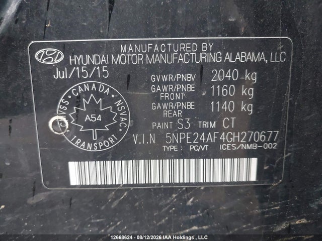 Hyundai SONATA GL 2016 5NPE24AF4GH270677 Image 9