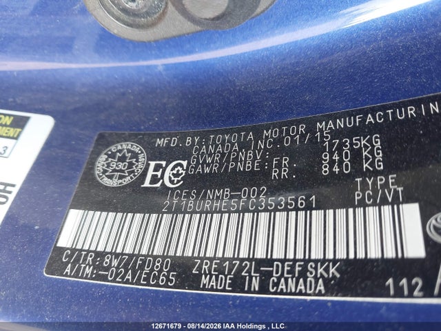 Toyota Corolla S 2015 2T1BURHE5FC353561 Image 9