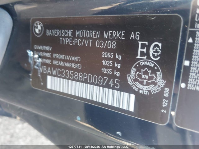 Aukcja sprzedaży 2008 Bmw 328xi, vin: WBAWC33588PD09745, numer aukcji: 12677831