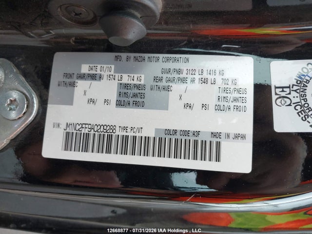 Aukcja sprzedaży 2010 Mazda Mx-5 Gt, vin: JM1NC2FF9A0209288, numer aukcji: 12668877