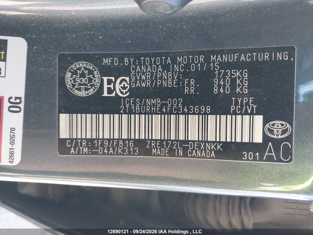 Toyota Corolla 2015 2T1BURHE4FC343698 Image 9