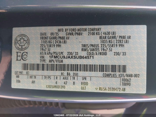 Ford Escape Platinum 2025 1FMCU9JAXSUB64571 Image 9