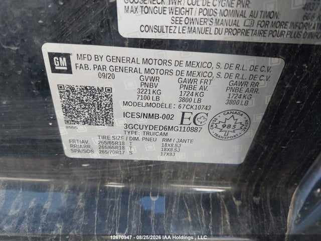 3GCUYDED6MG110887 Chevrolet Silverado 1500 Lt