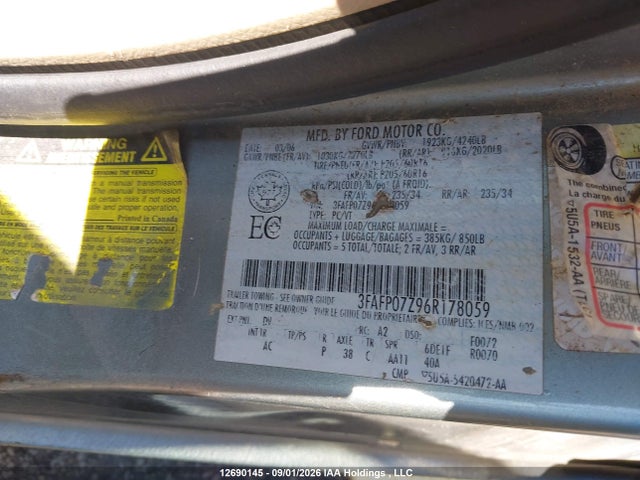 Продаж на аукціоні авто 2006 Ford Fusion Se, vin: 3FAFP07Z96R178059, номер лоту: 12690145
