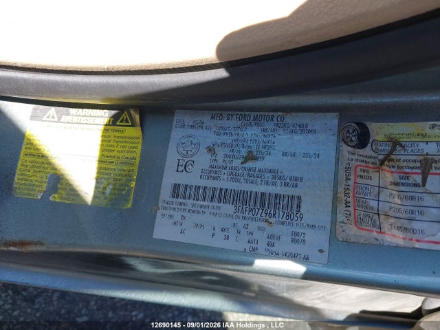 Продаж на аукціоні авто 2006 Ford Fusion Se, vin: 3FAFP07Z96R178059, номер лоту: 12690145