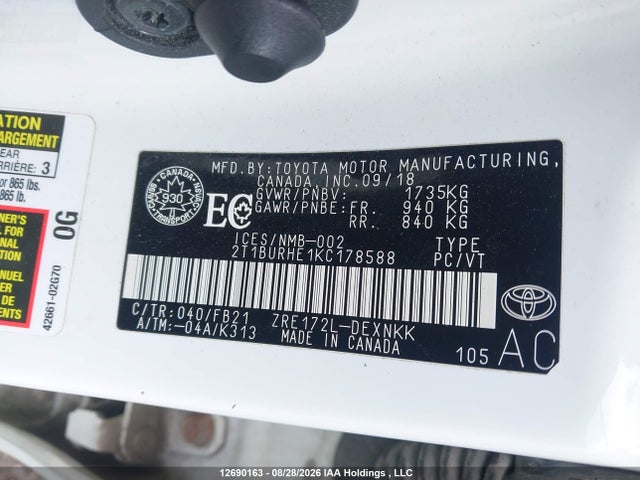 Toyota COROLLA LE 2019 2T1BURHE1KC178588 Image 19