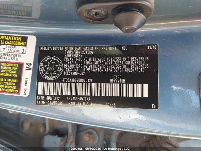 Продажа на аукционе авто 2011 Toyota Venza, vin: 4T3BA3BB8BU020128, номер лота: 12690166