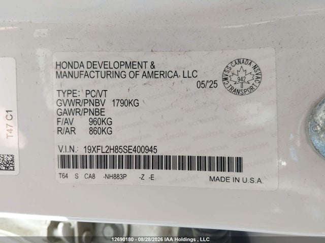 Продажа на аукционе авто 2025 Honda Civic Sport, vin: 19XFL2H85SE400945, номер лота: 12690180