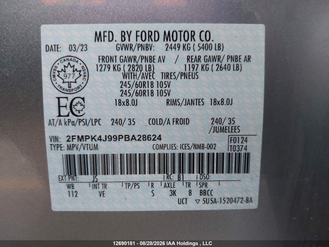 Продаж на аукціоні авто 2023 Ford Edge Sel, vin: 2FMPK4J99PBA28624, номер лоту: 12690181
