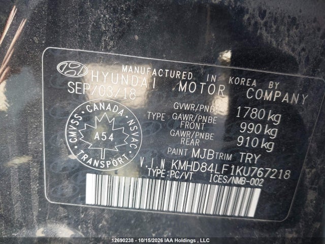 KMHD84LF1KU767218 Hyundai Elantra Preferred