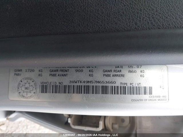 Продаж на аукціоні авто 2007 Volkswagen Jetta Glx, vin: 3VWTK49M57M653660, номер лоту: 12690257